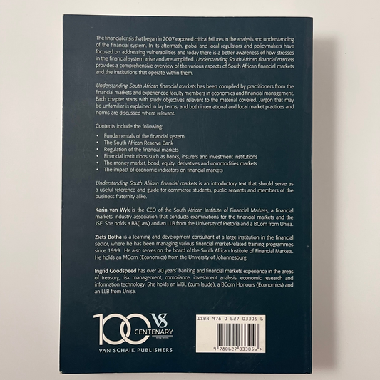 Understanding South African Financial Markets - Karin Van Wyk - Back Cover