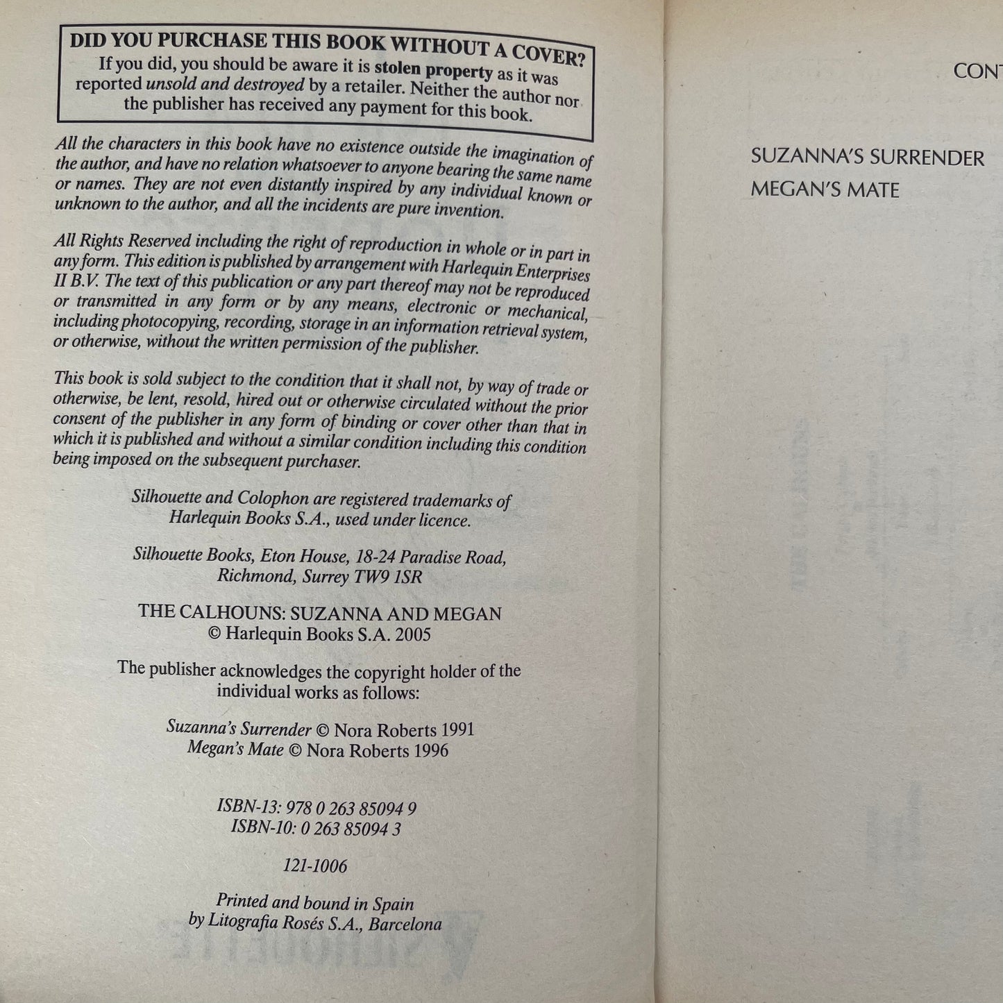 The Calhouns Suzanna and Megan - Nora Roberts - Condition Detail 1