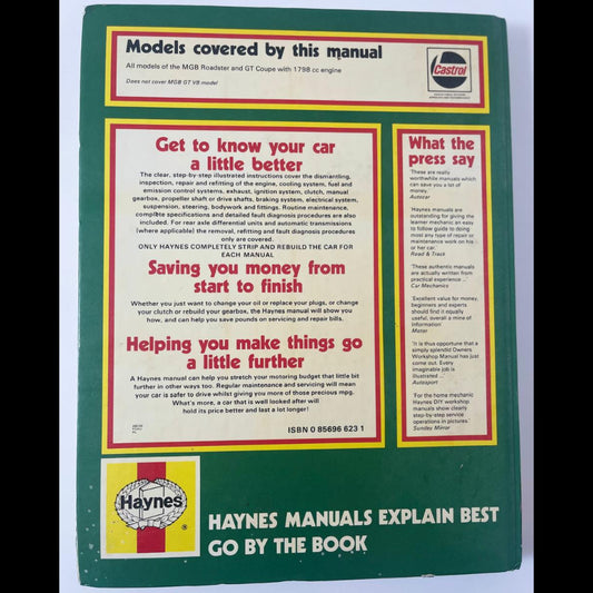 MGB 1962–1980 Roadster & GT Coupe 1798 cc Owners Workshop Manual