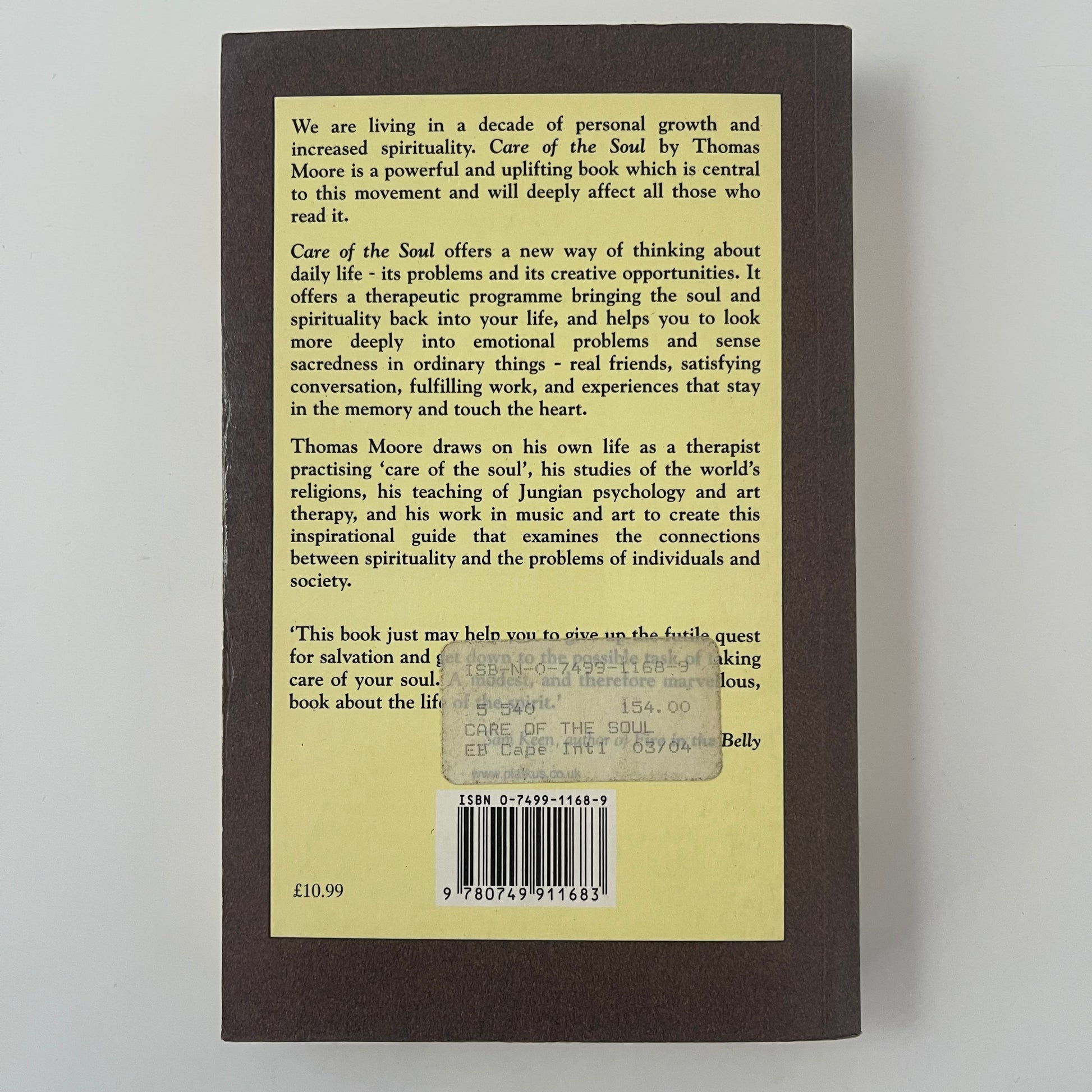 Care of the Soul How to Add Depth and Meaning to Your Everyday Life - Thomas Moore - Back Cover