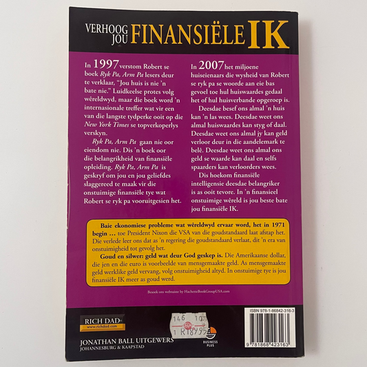 Ryk pa se verhoog jou finansiële IK raak slimmer met jou geld - Robert T. Kiyosaki - Back Cover