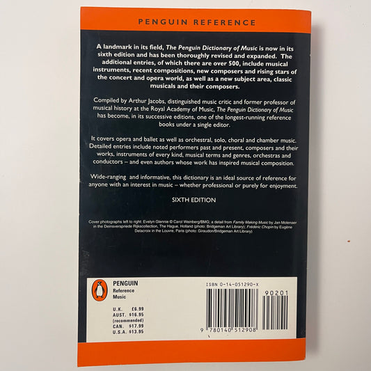 Dictionary of Music, The Penguin: Sixth Edition (Dictionary, Penguin) - Arthur Jacobs - Back Cover