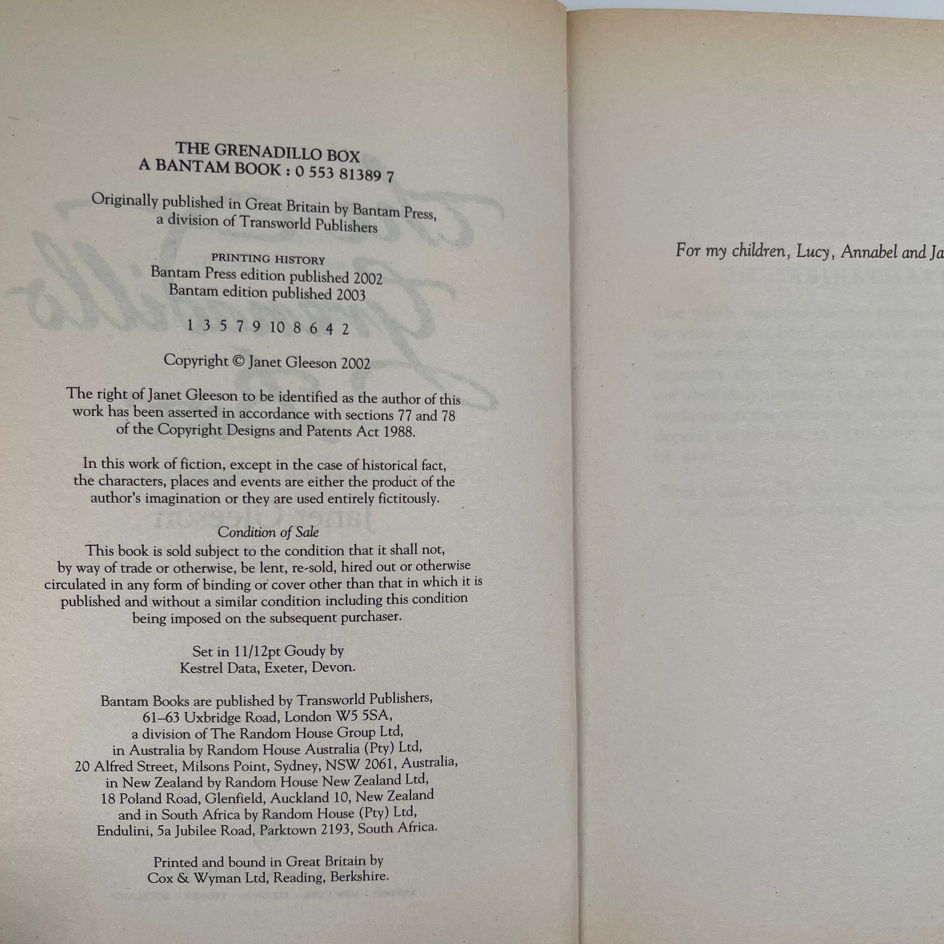 The Grenadillo Box - Janet Gleeson - Condition Detail 1