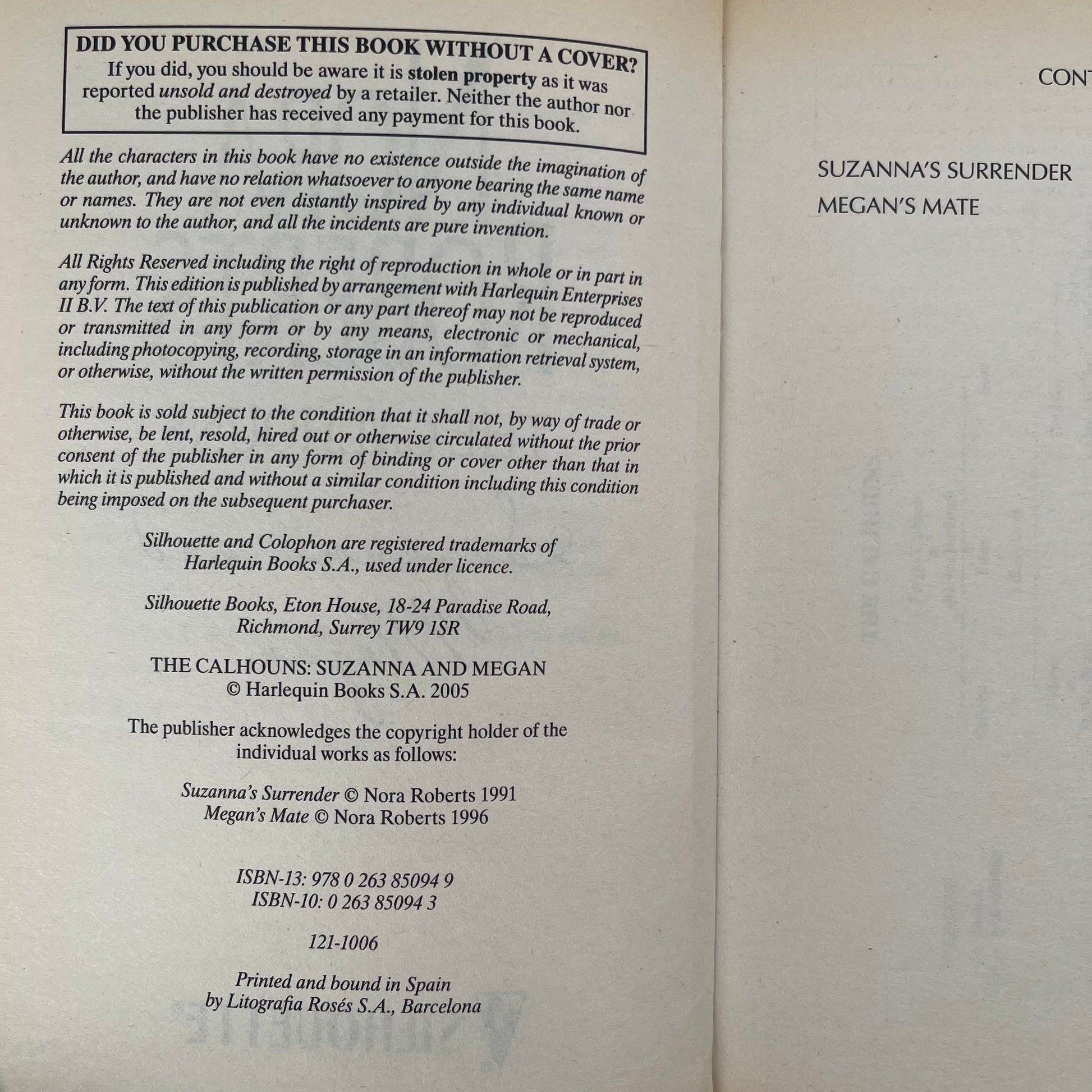 The Calhouns Suzanna and Megan - Nora Roberts - Condition Detail 1
