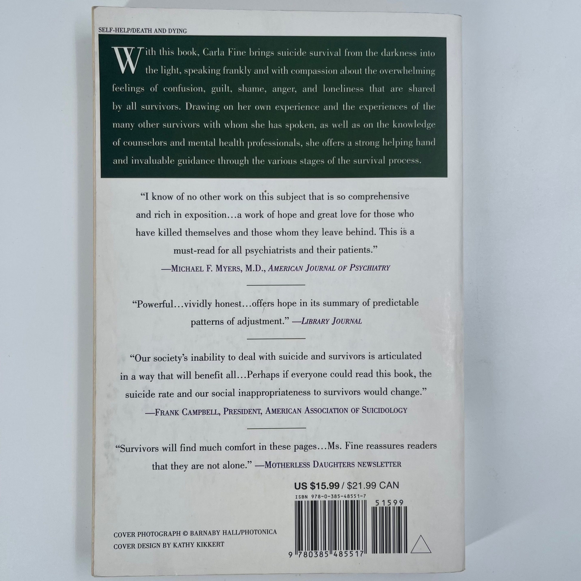 No Time to Say Goodbye Surviving The Suicide Of A Loved One - Carla Fine - Back Cover