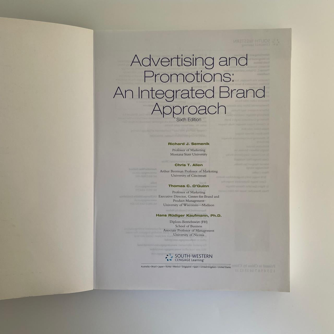 Advertising and Promotions: An Integrated Brand Approach (6th Edition) - Richard J. Semenik, Chris Allen, Thomas O’Guinn & Hans Rüdiger Kaufmann