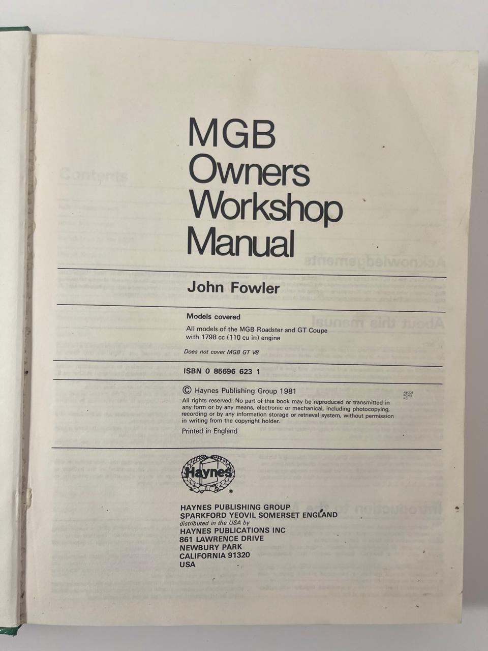 MGB 1962–1980 Roadster & GT Coupe 1798 cc Owners Workshop Manual