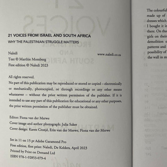 21 Voices from Israel and South Africa: Why the Palestinian Struggle Matters - Marthie Momberg