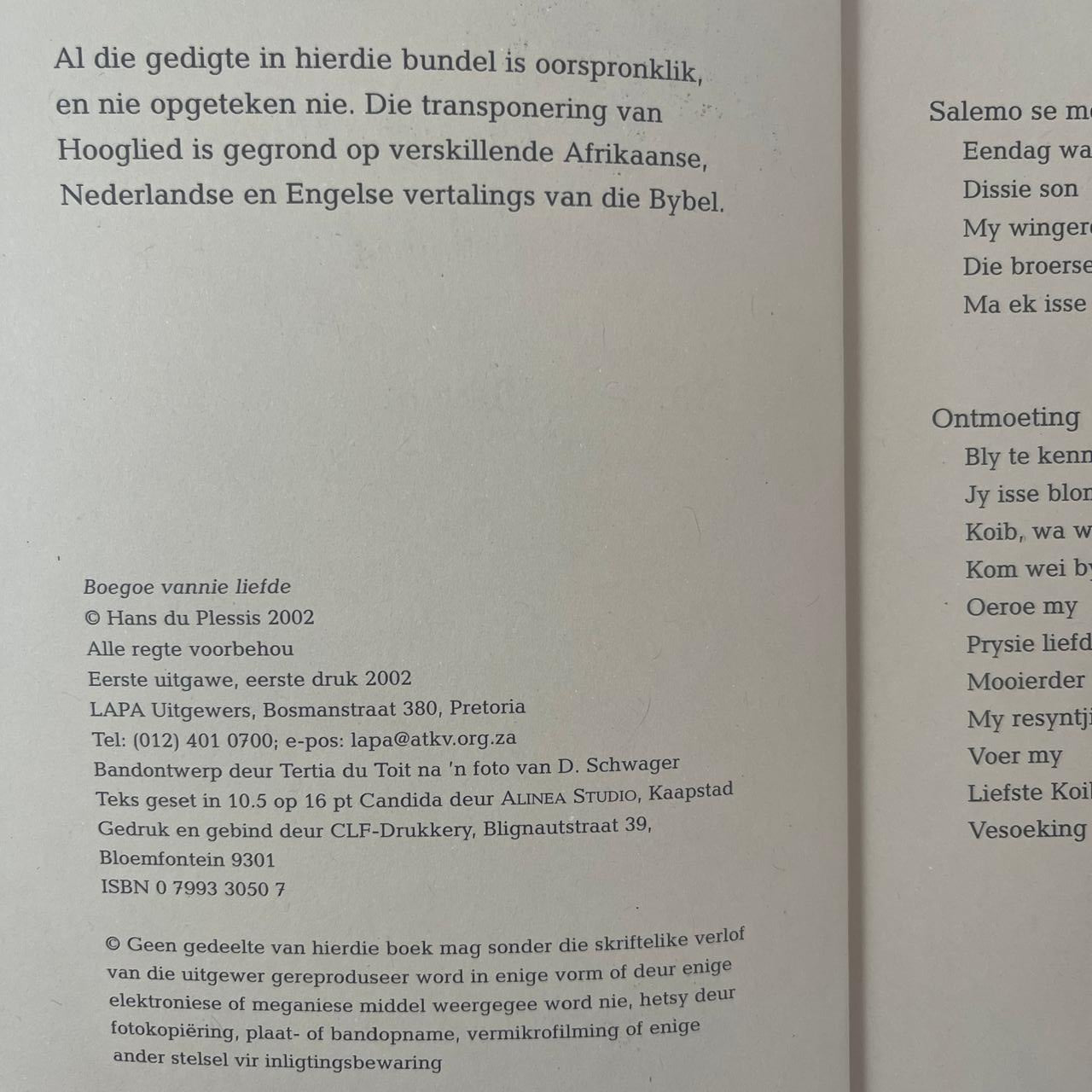 Boegoe van Nie Liefde - Hans du Plessis