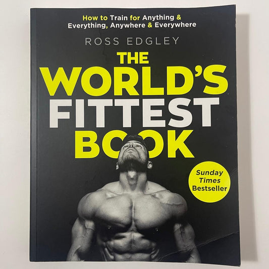Book titled 'The World's Fittest Book' by Ross Edgley on a white background