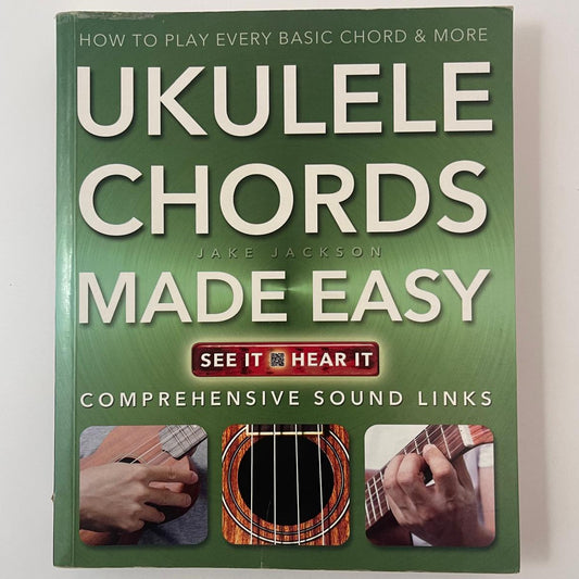 Book titled 'Ukulele Chords Made Easy' by Jake Jackson on a white background